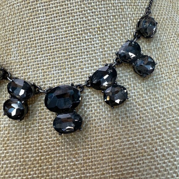 Vintage Monet Black Rhinestone Statement Necklace With Gunmetal Chain Adjustable - Picture 5 of 12